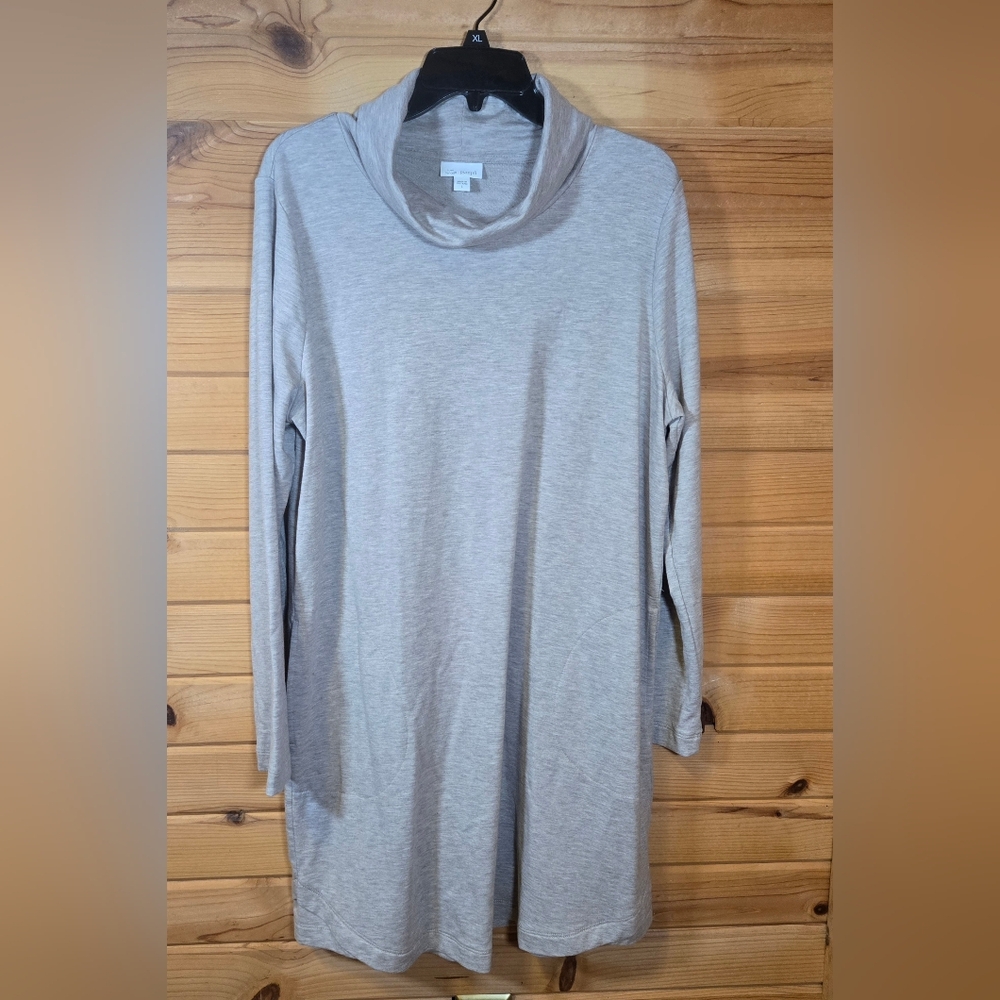 J. Jill Cowl Neck Tunic Sweatshirt  Pockets Heathered Oatmeal Beige Womens Large